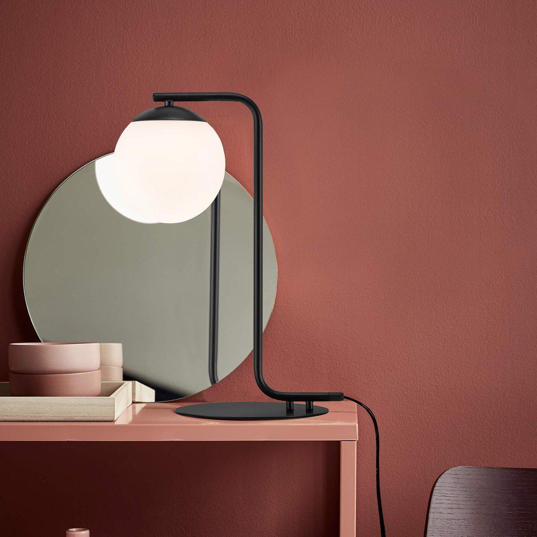Black Table Lamp with Opal Glass Shade and Metal Base