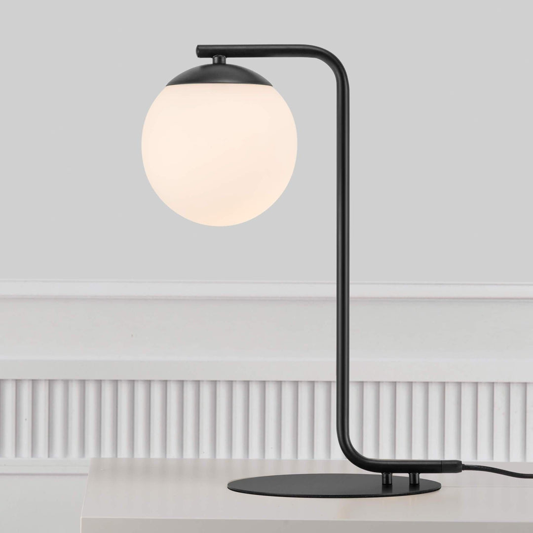 Black Table Lamp with Opal Glass Shade and Metal Base