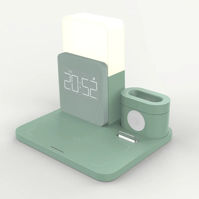 Multifunctional Wireless Charging Station with LED Lamp and Alarm Clock