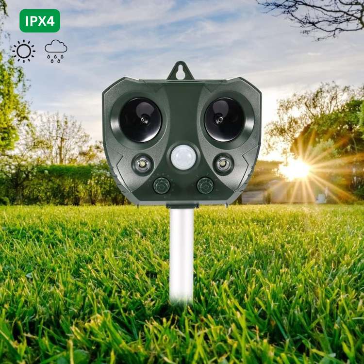 Humane Ultrasonic Animal Repellent with Solar Power