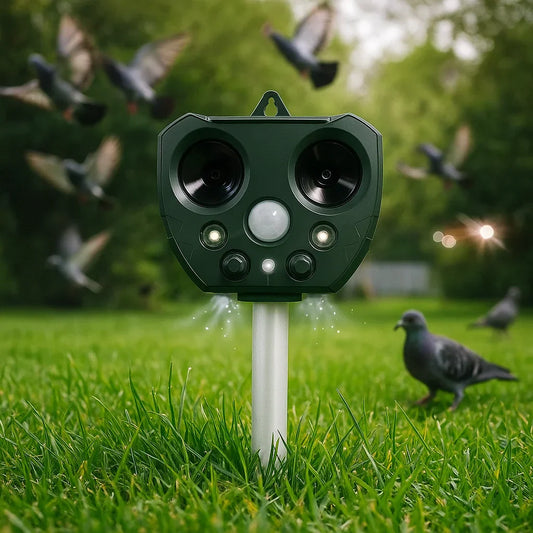 Humane Ultrasonic Animal Repellent with Solar Power