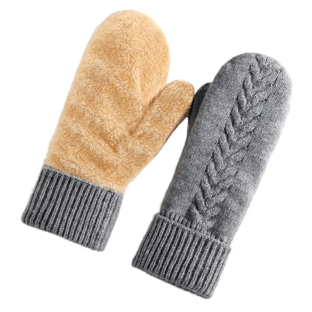 Double Layer Fleece Lined Knit Winter Mittens