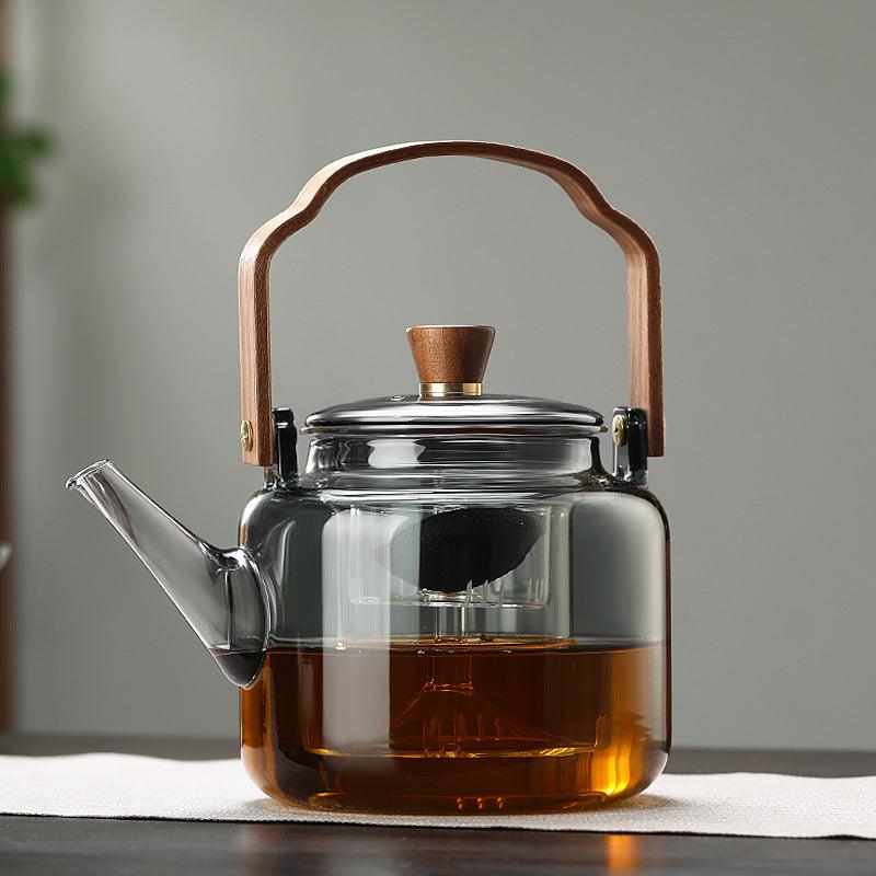 Smoked Glass and Wood Teapot