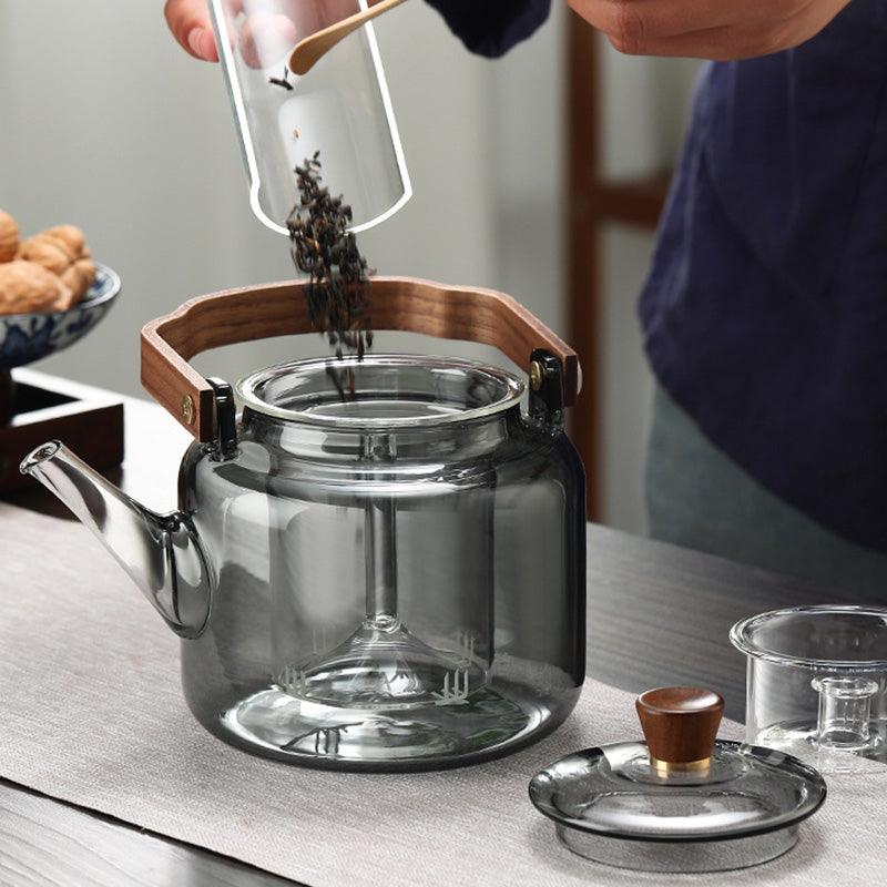 Smoked Glass and Wood Teapot