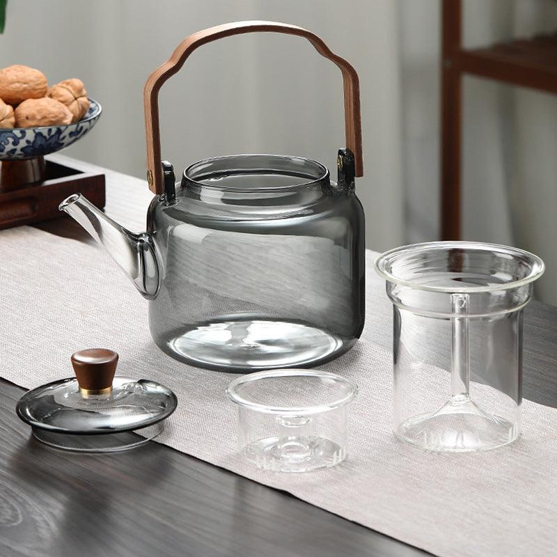 Smoked Glass and Wood Teapot