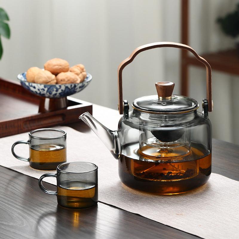 Smoked Glass and Wood Teapot