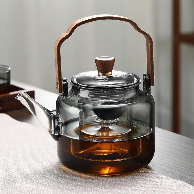 Smoked Glass and Wood Teapot