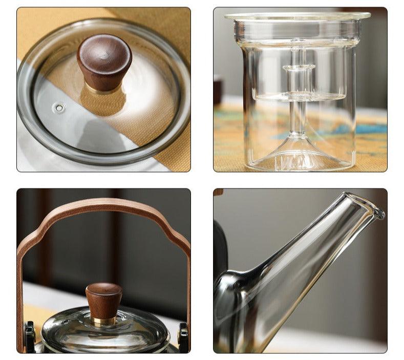 Smoked Glass and Wood Teapot