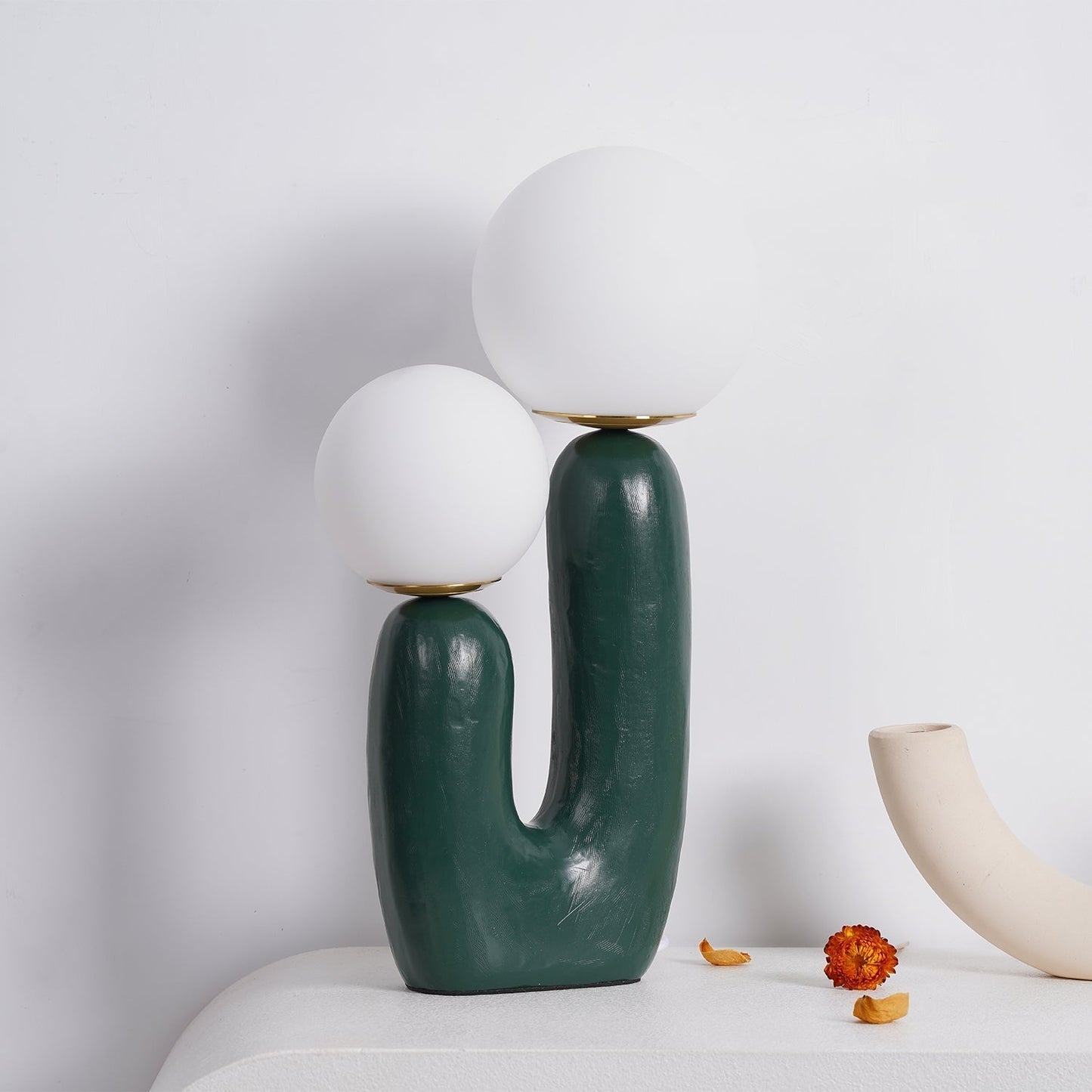 Contemporary Resin and Glass Table Lamp with Natural Accent
