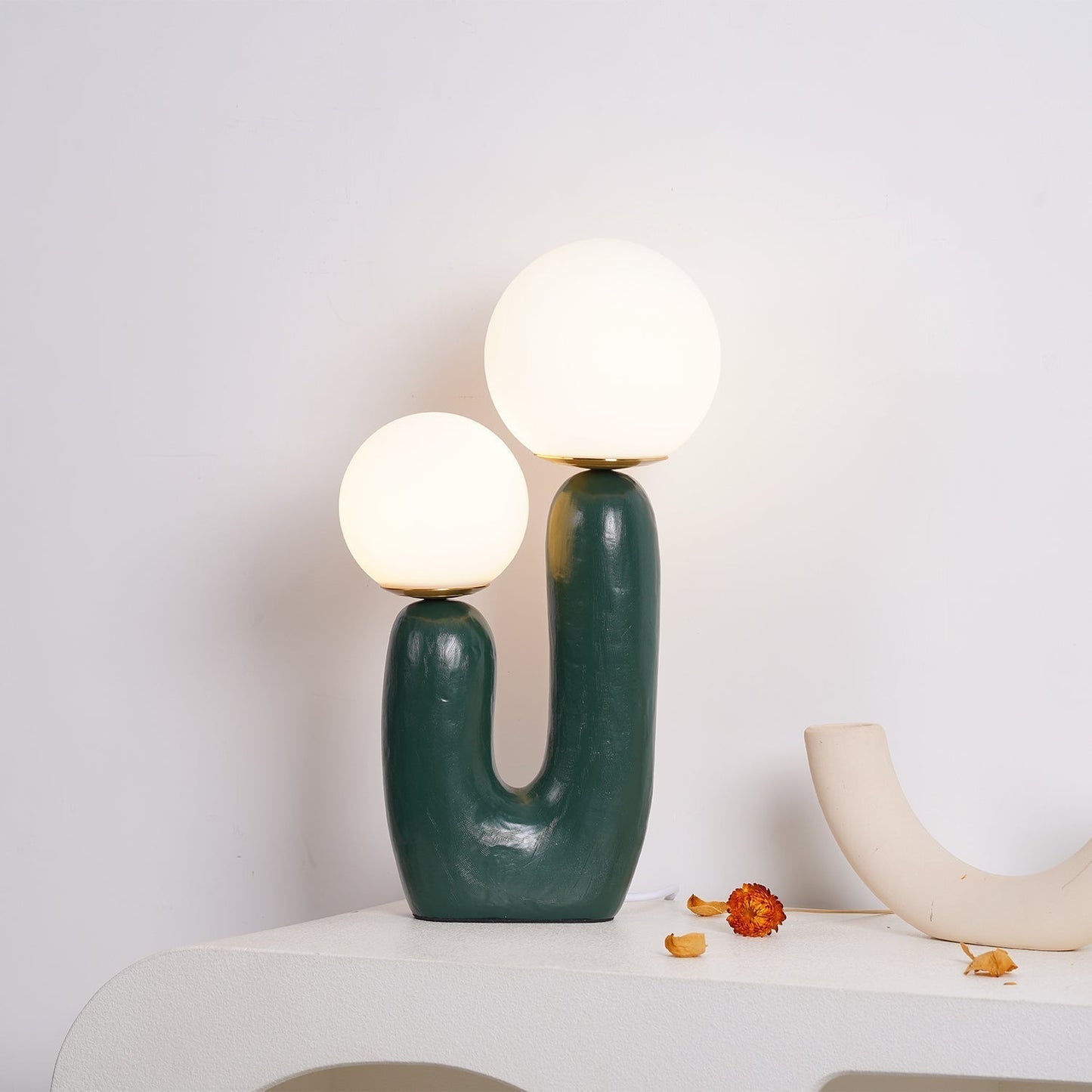 Contemporary Resin and Glass Table Lamp with Natural Accent