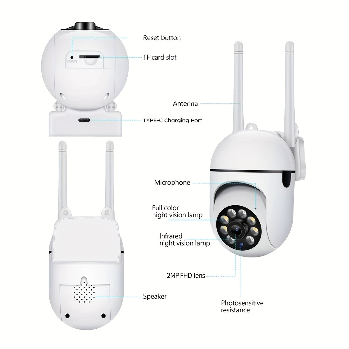 1080p Indoor Outdoor Security Camera with Night Vision and 2-Way Audio