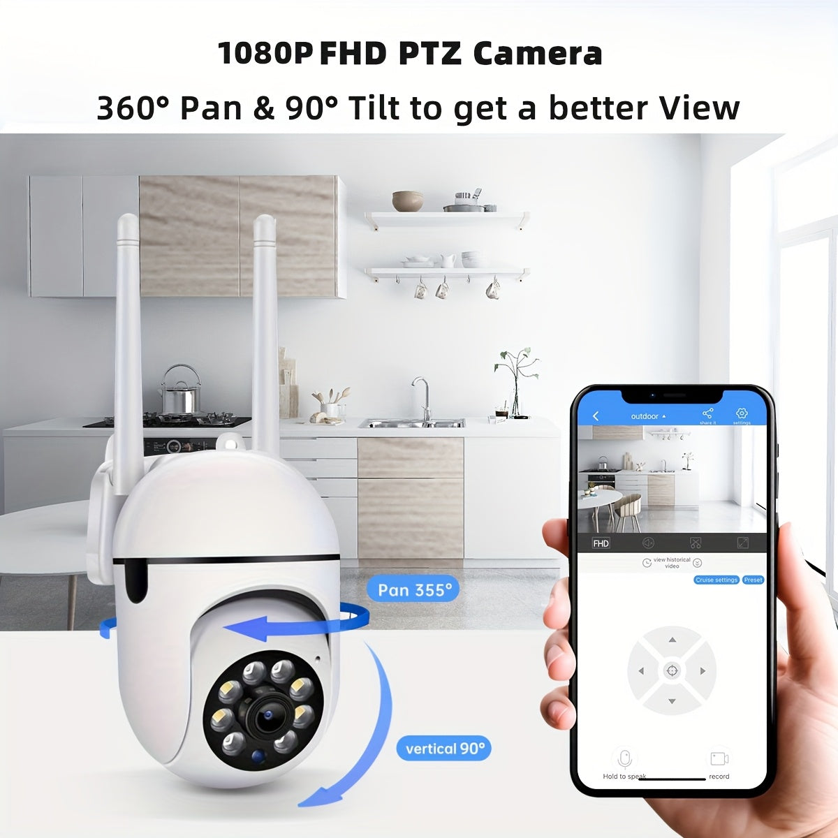 1080p Indoor Outdoor Security Camera with Night Vision and 2-Way Audio