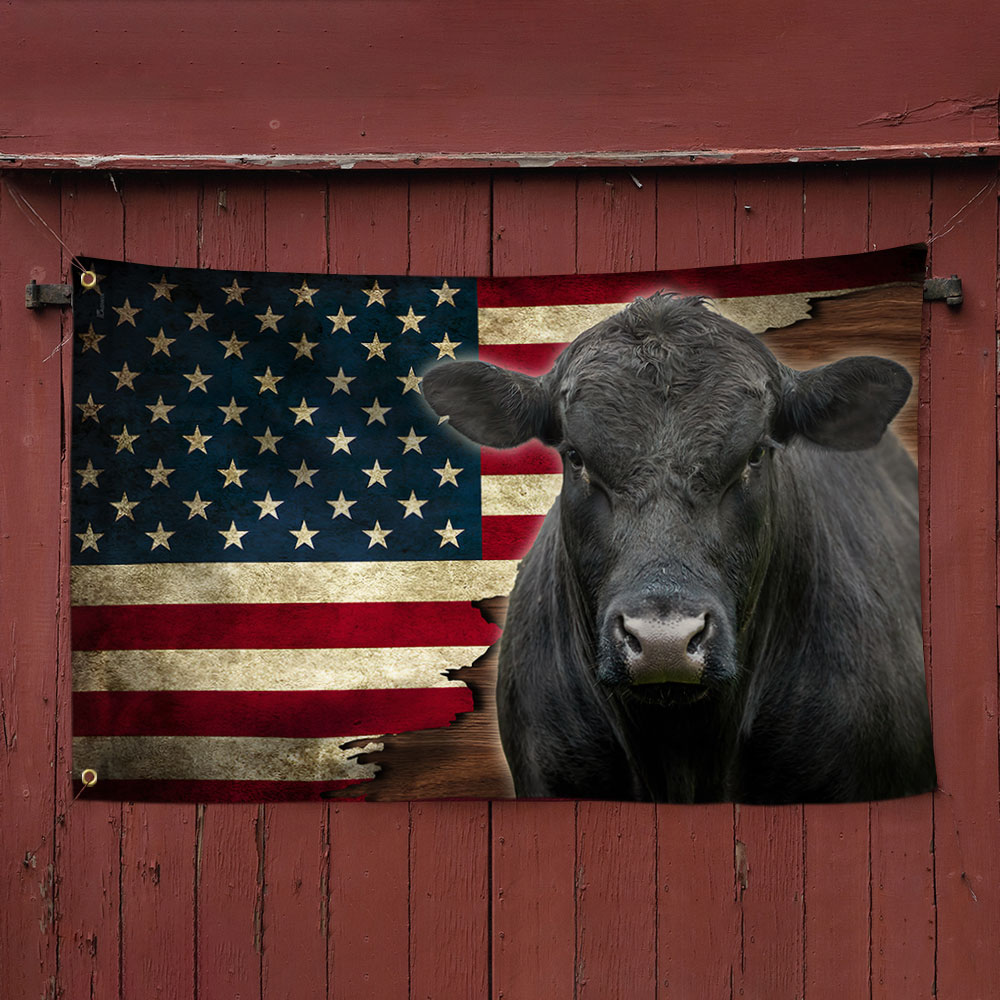 Black Angus Cattle Canvas Grommet Flag - Double-Sided, UV Resistant