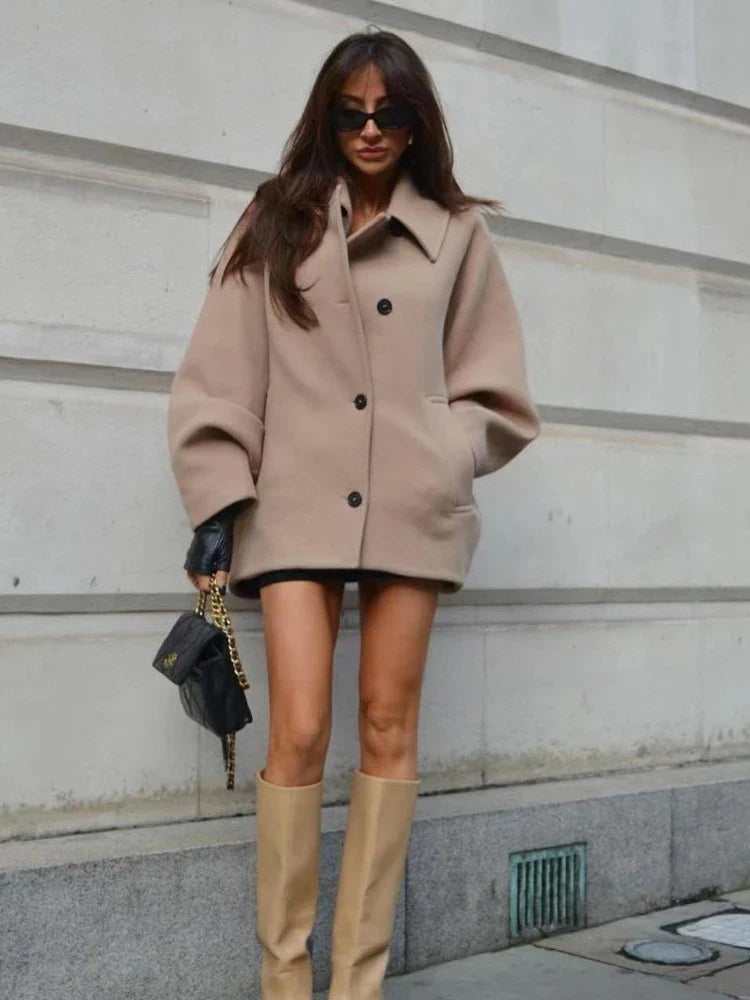 Oversized Long Jacket with Elegant Buttons and Pockets