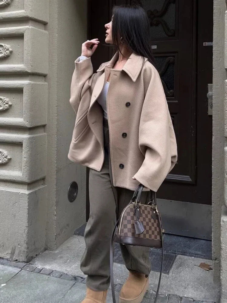 Oversized Long Jacket with Elegant Buttons and Pockets