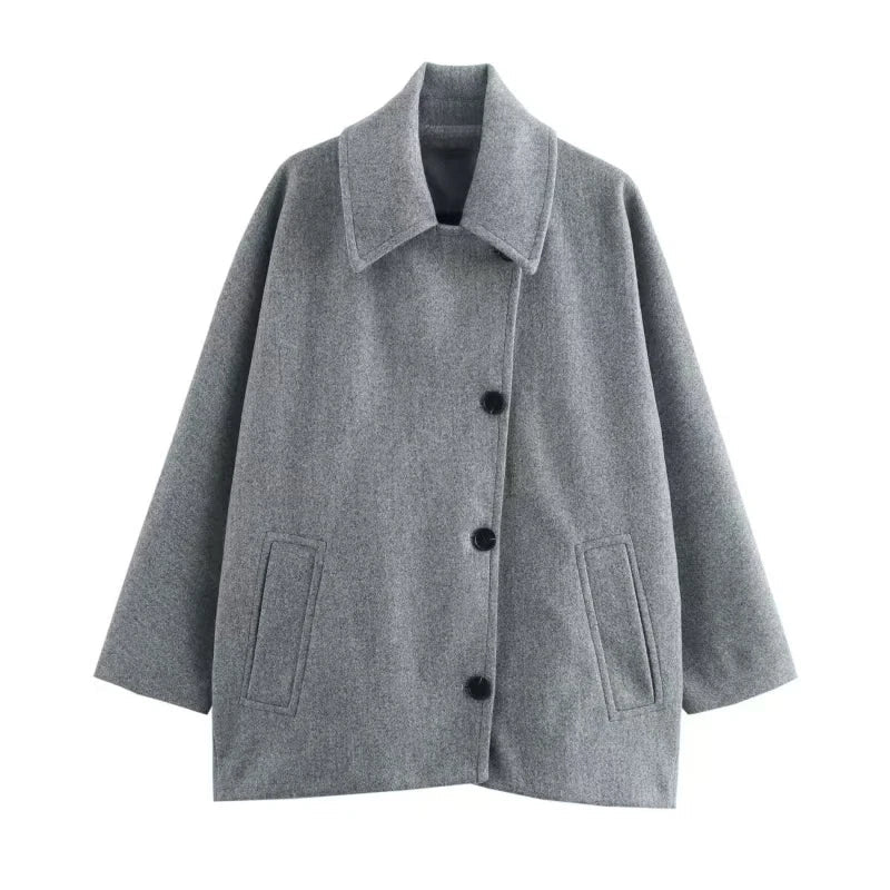 Oversized Long Jacket with Elegant Buttons and Pockets