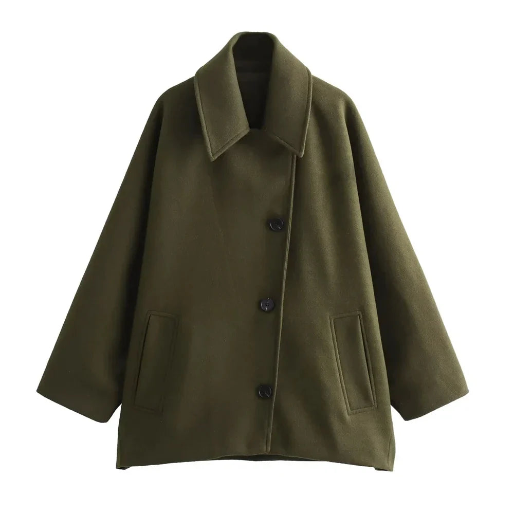 Oversized Long Jacket with Elegant Buttons and Pockets