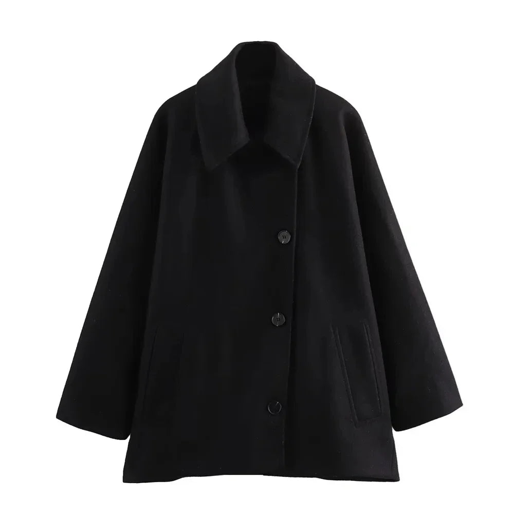 Oversized Long Jacket with Elegant Buttons and Pockets