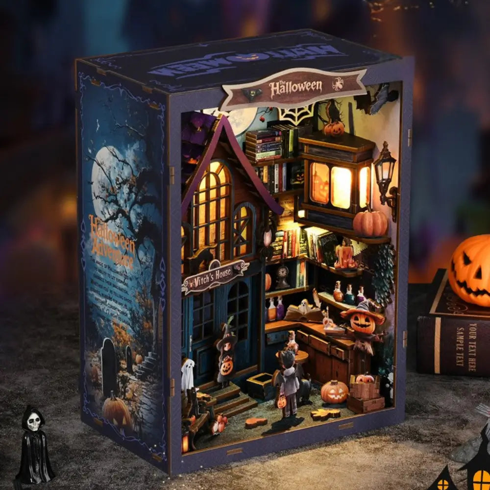 DIY Miniature Haunted House Kit with Glowing Lanterns and Spooky Decor