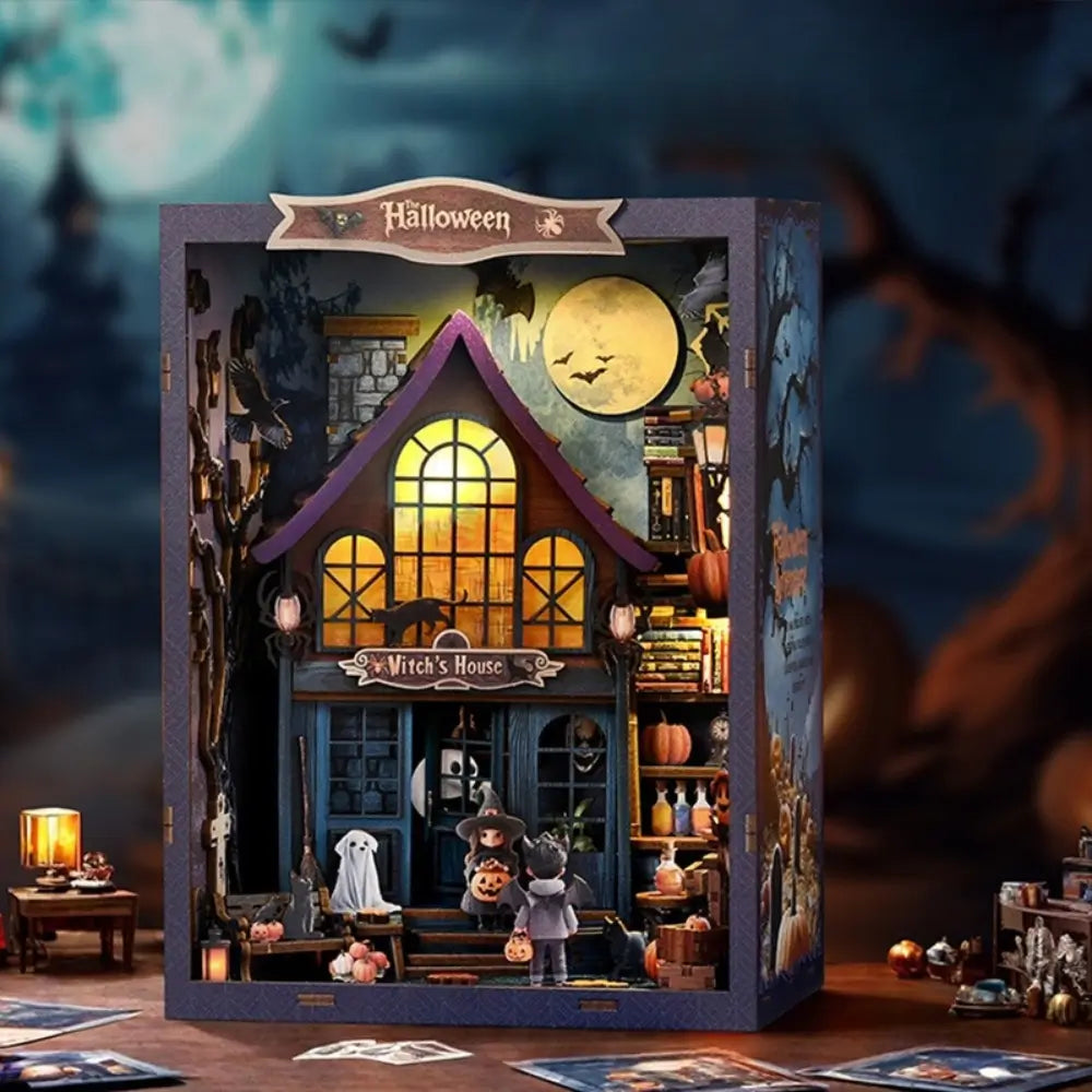 DIY Miniature Haunted House Kit with Glowing Lanterns and Spooky Decor