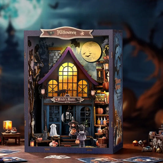 DIY Miniature Haunted House Kit with Glowing Lanterns and Spooky Decor