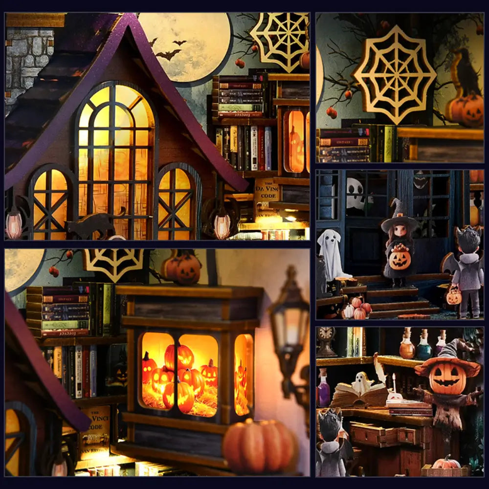DIY Miniature Haunted House Kit with Glowing Lanterns and Spooky Decor