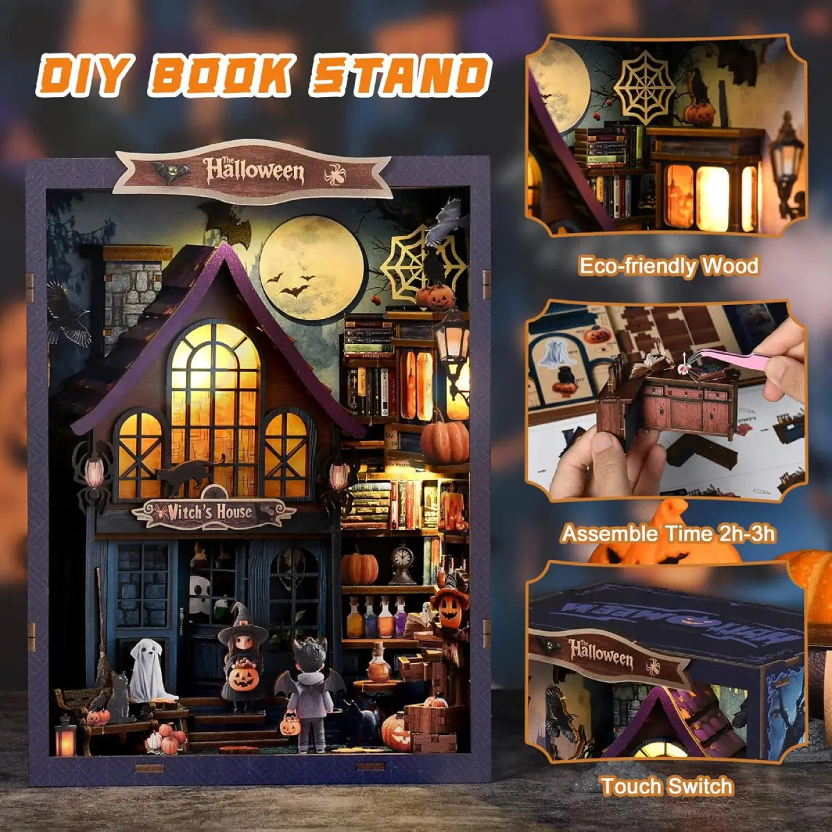DIY Miniature Haunted House Kit with Glowing Lanterns and Spooky Decor