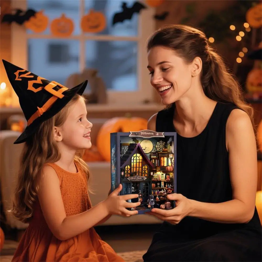DIY Miniature Haunted House Kit with Glowing Lanterns and Spooky Decor