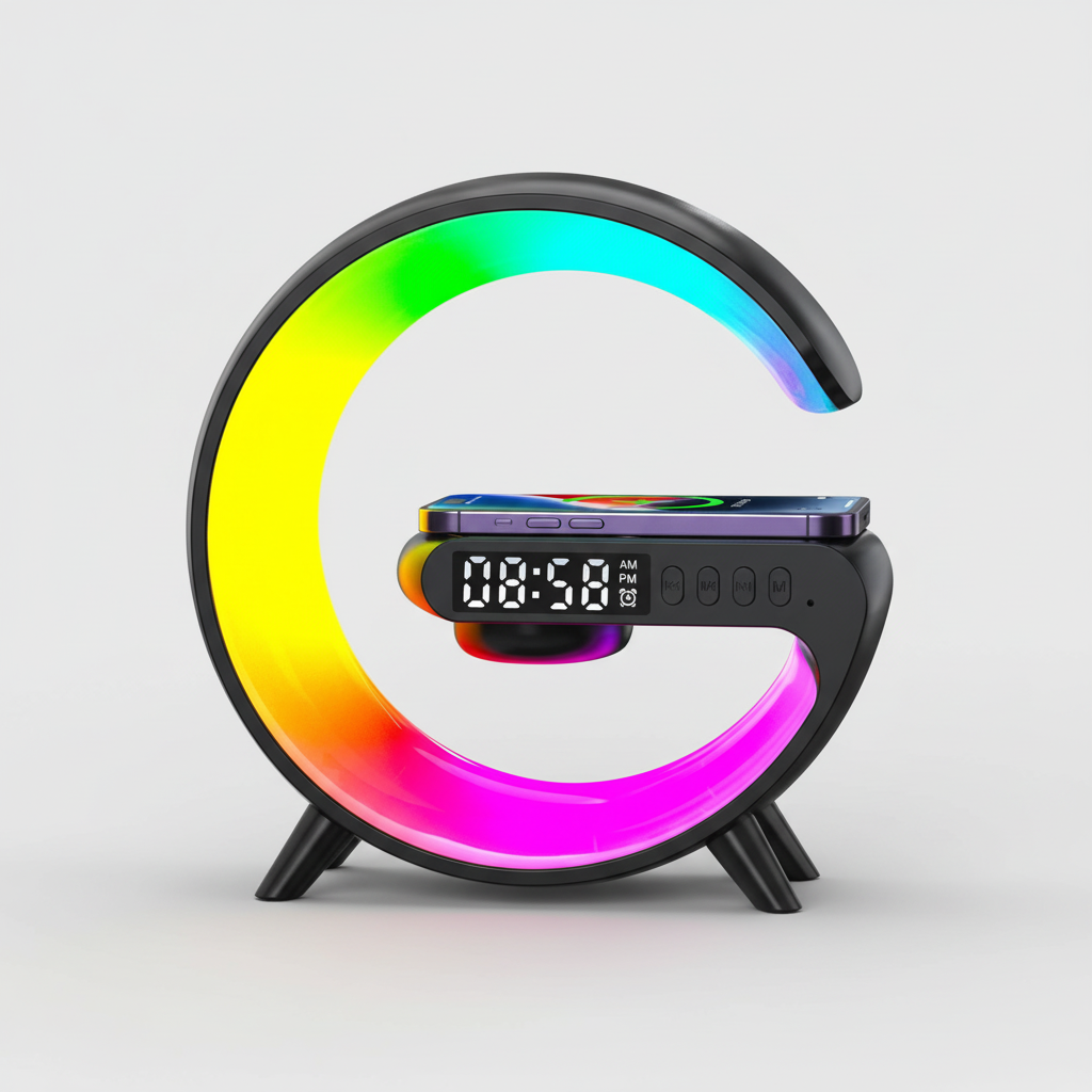 Halo Light Desk Lamp with Wireless Charging and Alarm Clock