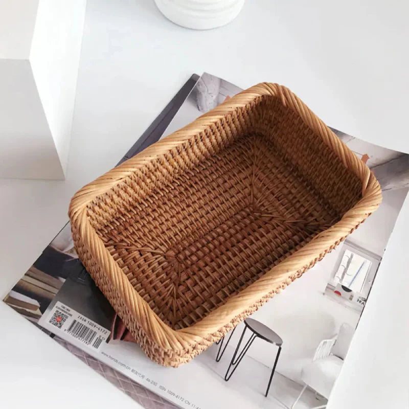 Handwoven Rattan Willow Storage Basket - Rustic Brown Organizer