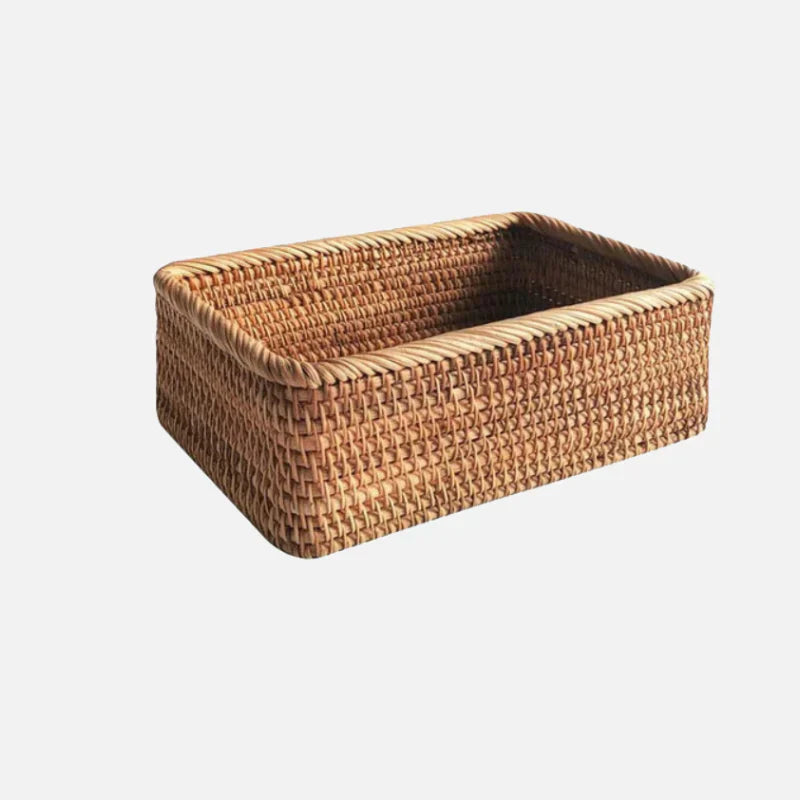 Handwoven Rattan Willow Storage Basket - Rustic Brown Organizer
