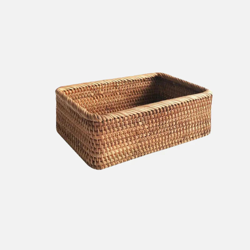 Handwoven Rattan Willow Storage Basket - Rustic Brown Organizer
