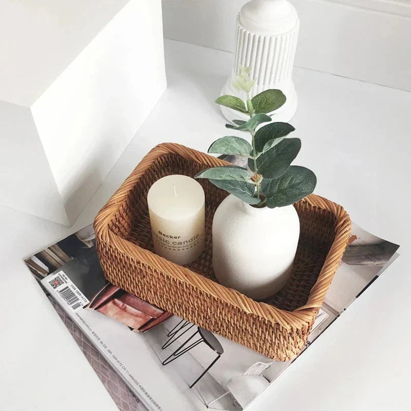 Handwoven Rattan Willow Storage Basket - Rustic Brown Organizer