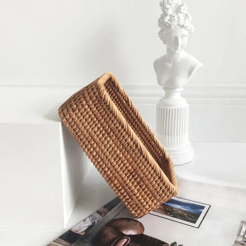 Handwoven Rattan Willow Storage Basket - Rustic Brown Organizer