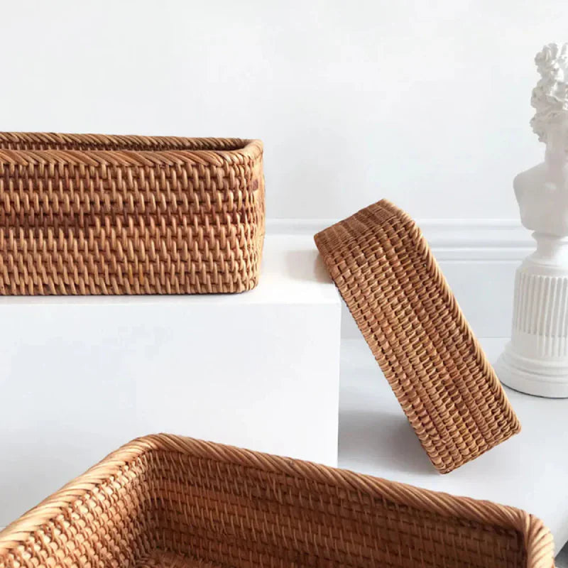 Handwoven Rattan Willow Storage Basket - Rustic Brown Organizer