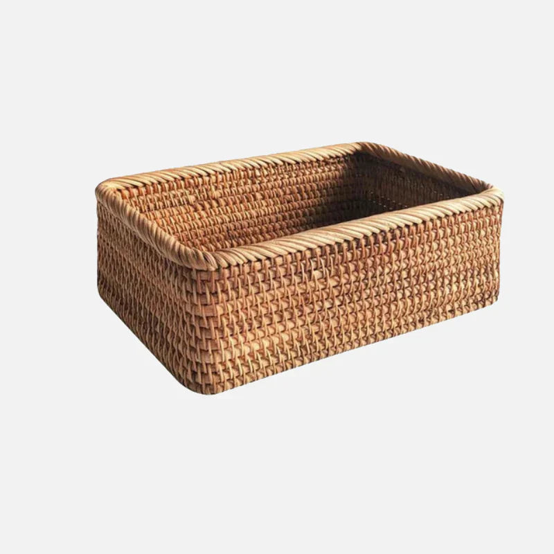 Handwoven Rattan Willow Storage Basket - Rustic Brown Organizer