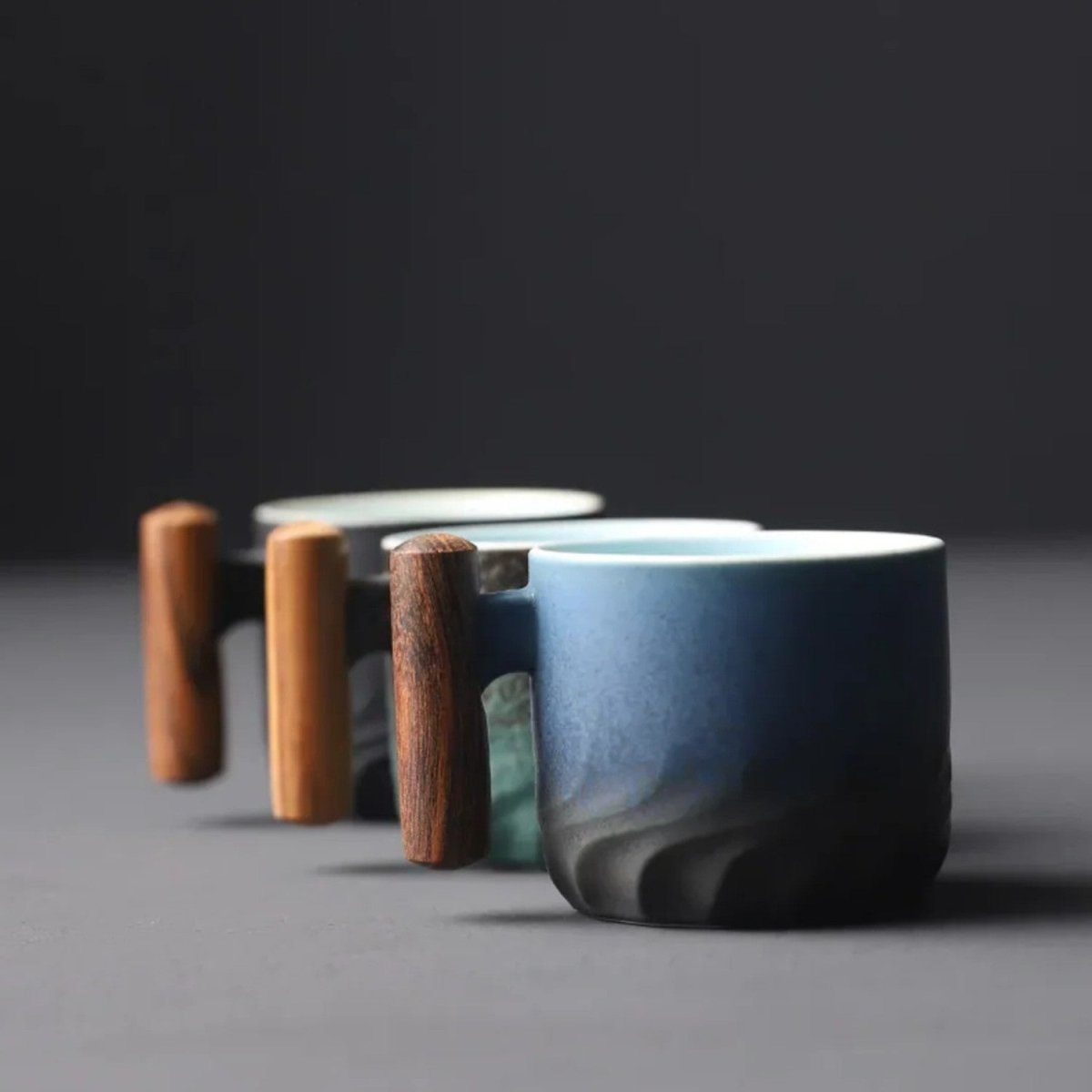 Handcrafted Ceramic Coffee Mug with Wooden Handle