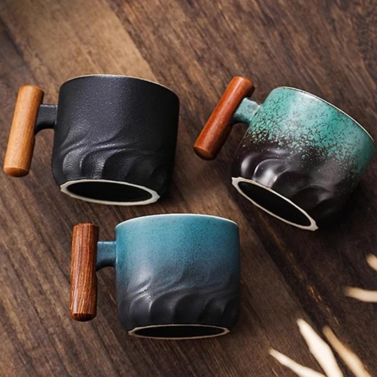 Handcrafted Ceramic Coffee Mug with Wooden Handle