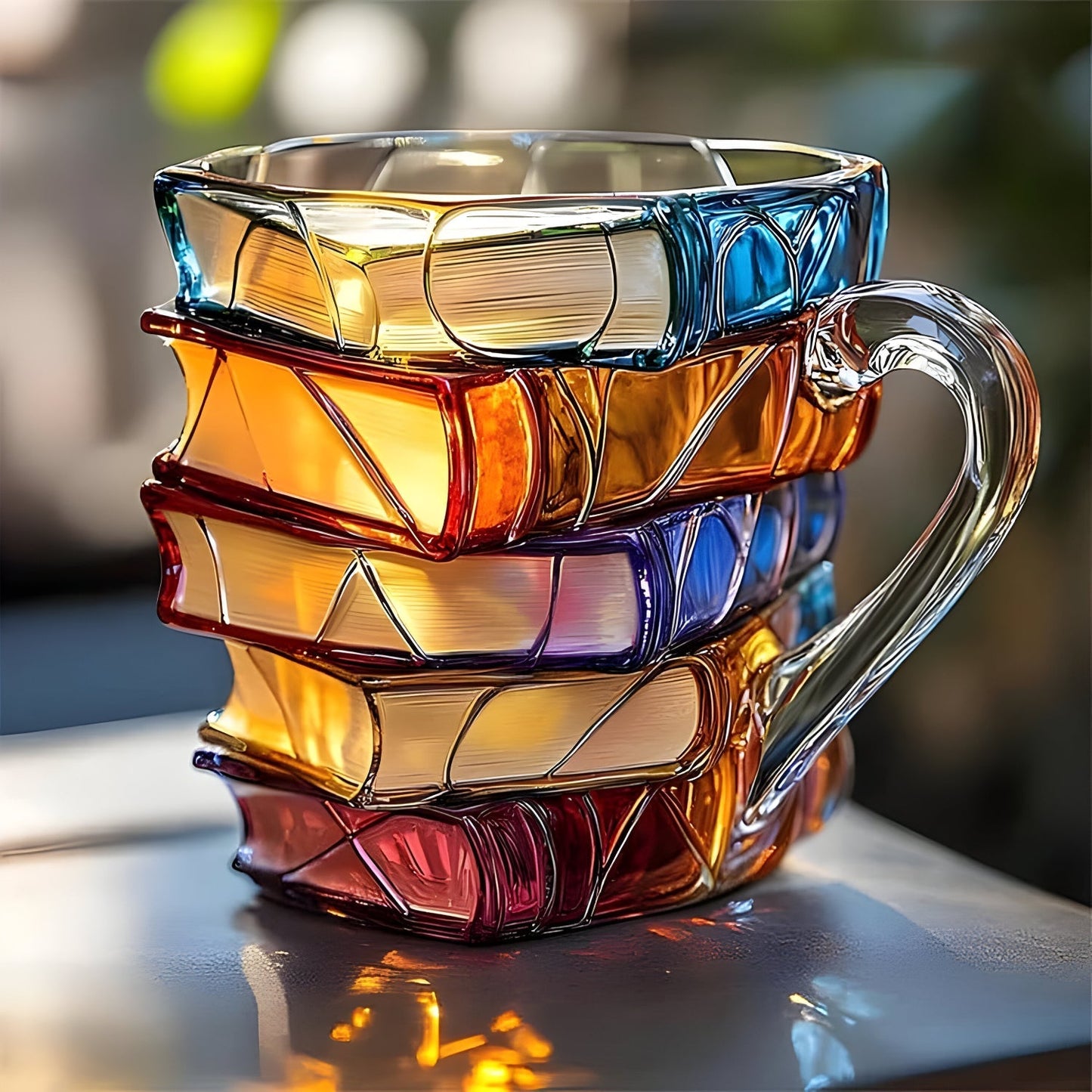 Colorful 3D Book-Stack Resin Mug for Coffee and Tea