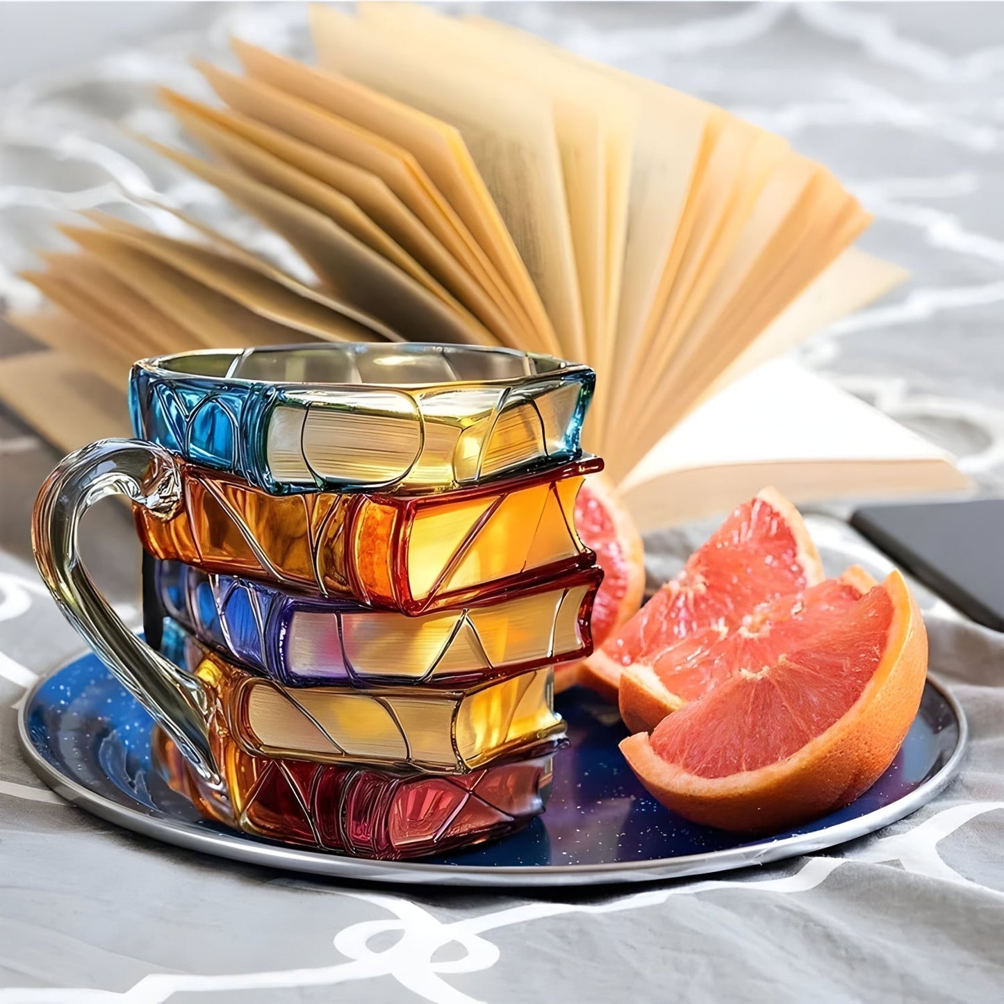 Colorful 3D Book-Stack Resin Mug for Coffee and Tea