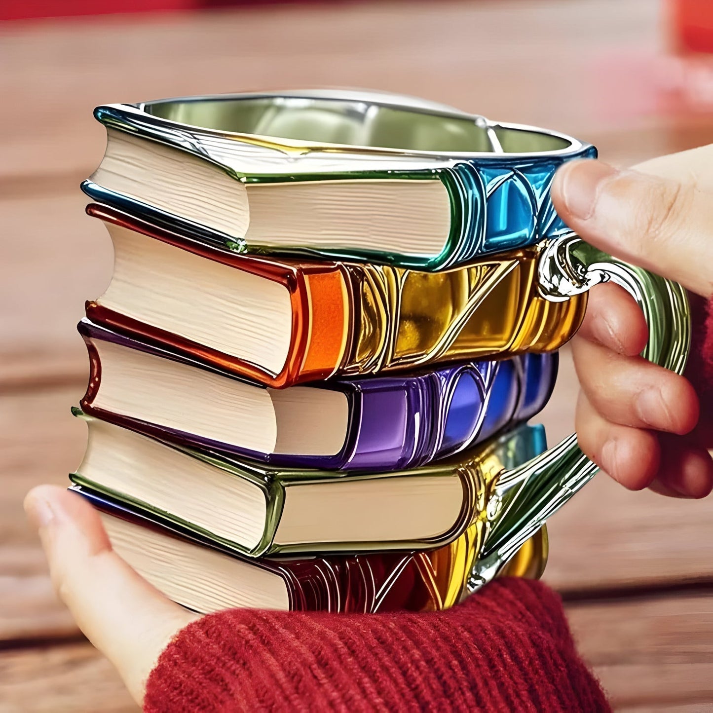 Colorful 3D Book-Stack Resin Mug for Coffee and Tea