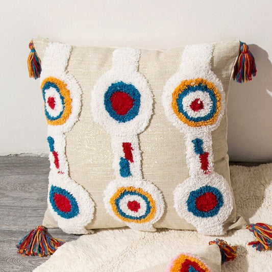 Moroccan Boho Chic Pillow Cover with Wool Tassels
