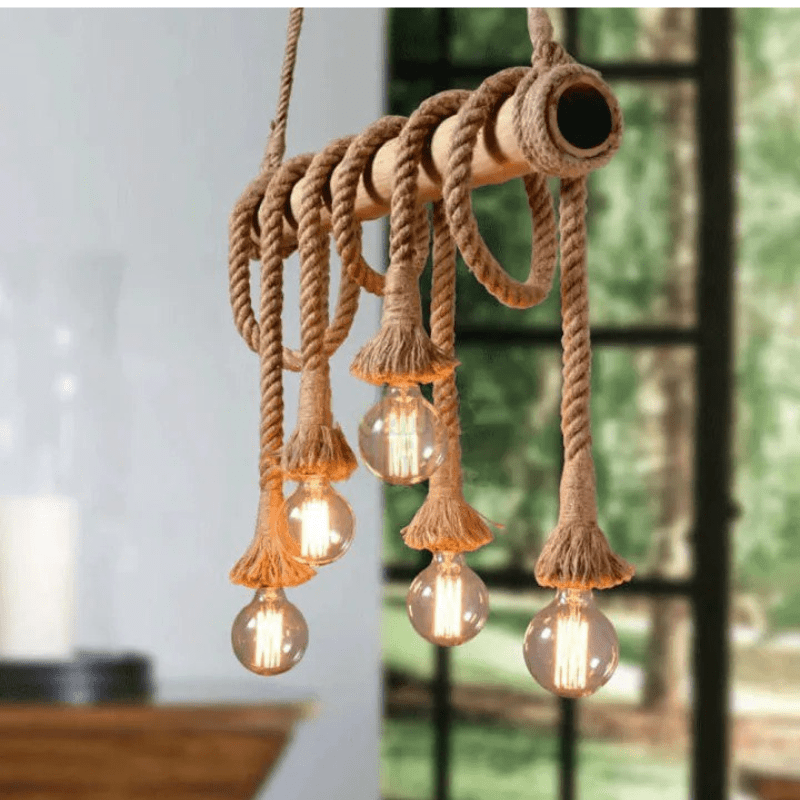 Vintage Hemp Rope Pendant Light with Adjustable Lengths