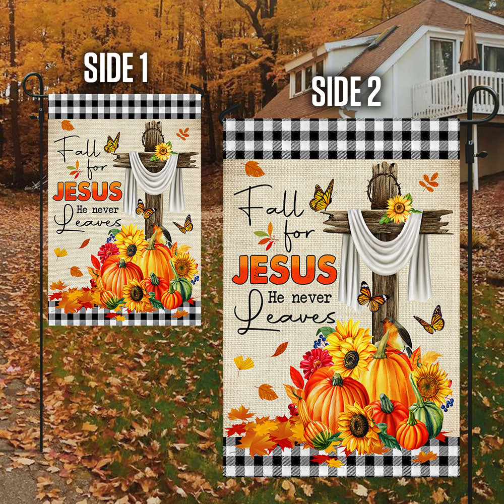 Fall Decorative Flag "Fall for Jesus He Never Leaves" Double-Sided Canvas