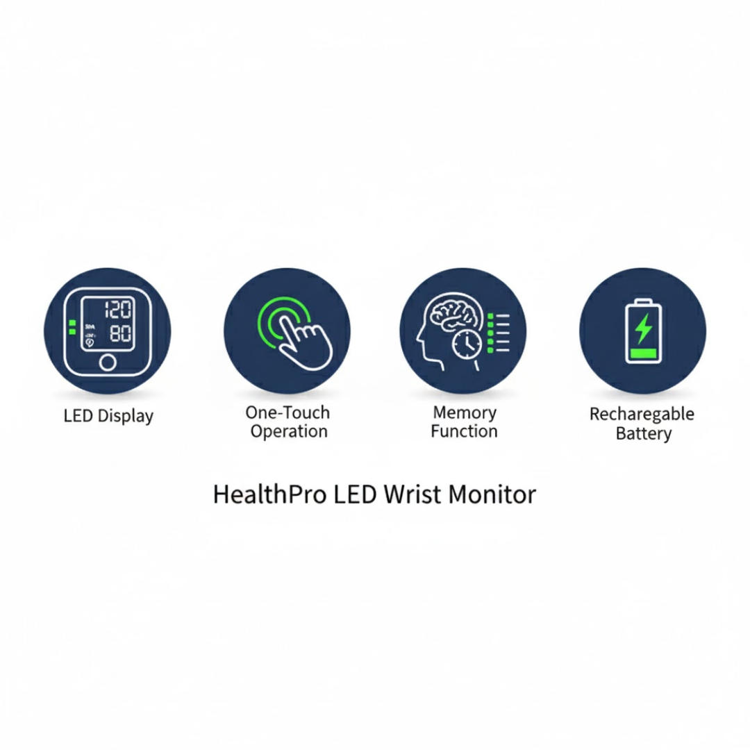 LED Wrist Blood Pressure Monitor with Clear Display and One-Button Operation