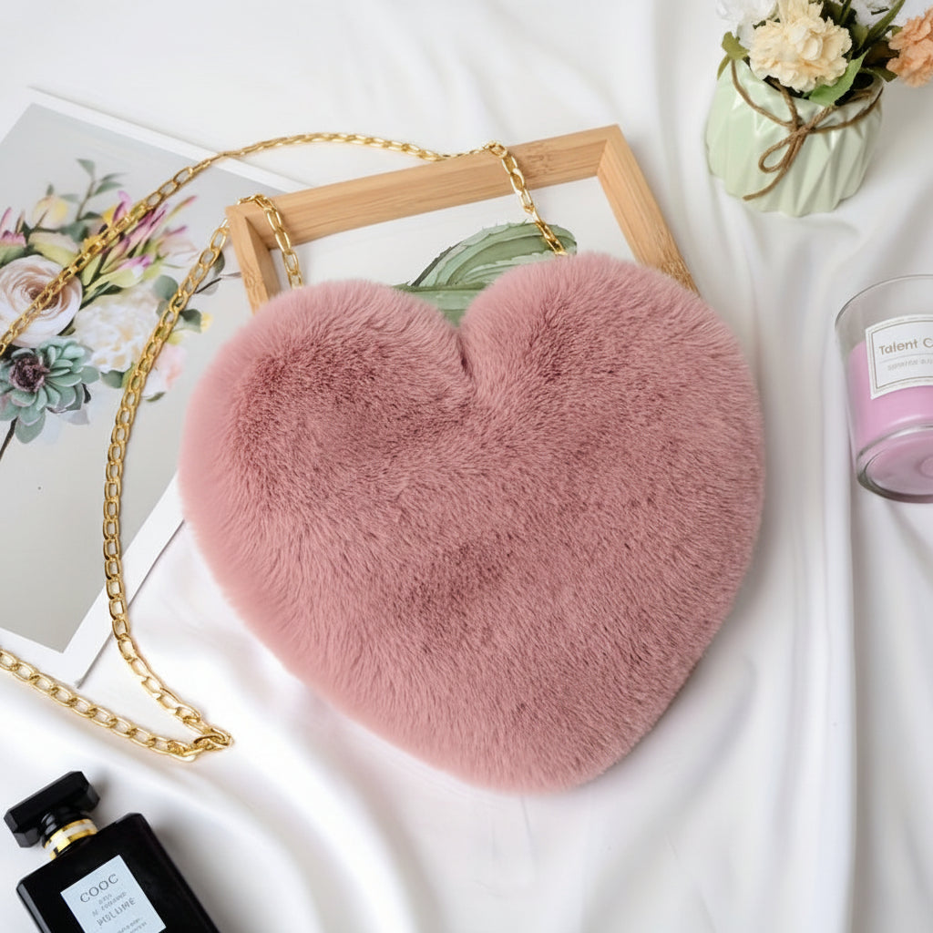 Women's Plush Crossbody Bag with Makeup Pouch - Trendy Valentine's Day Gift
