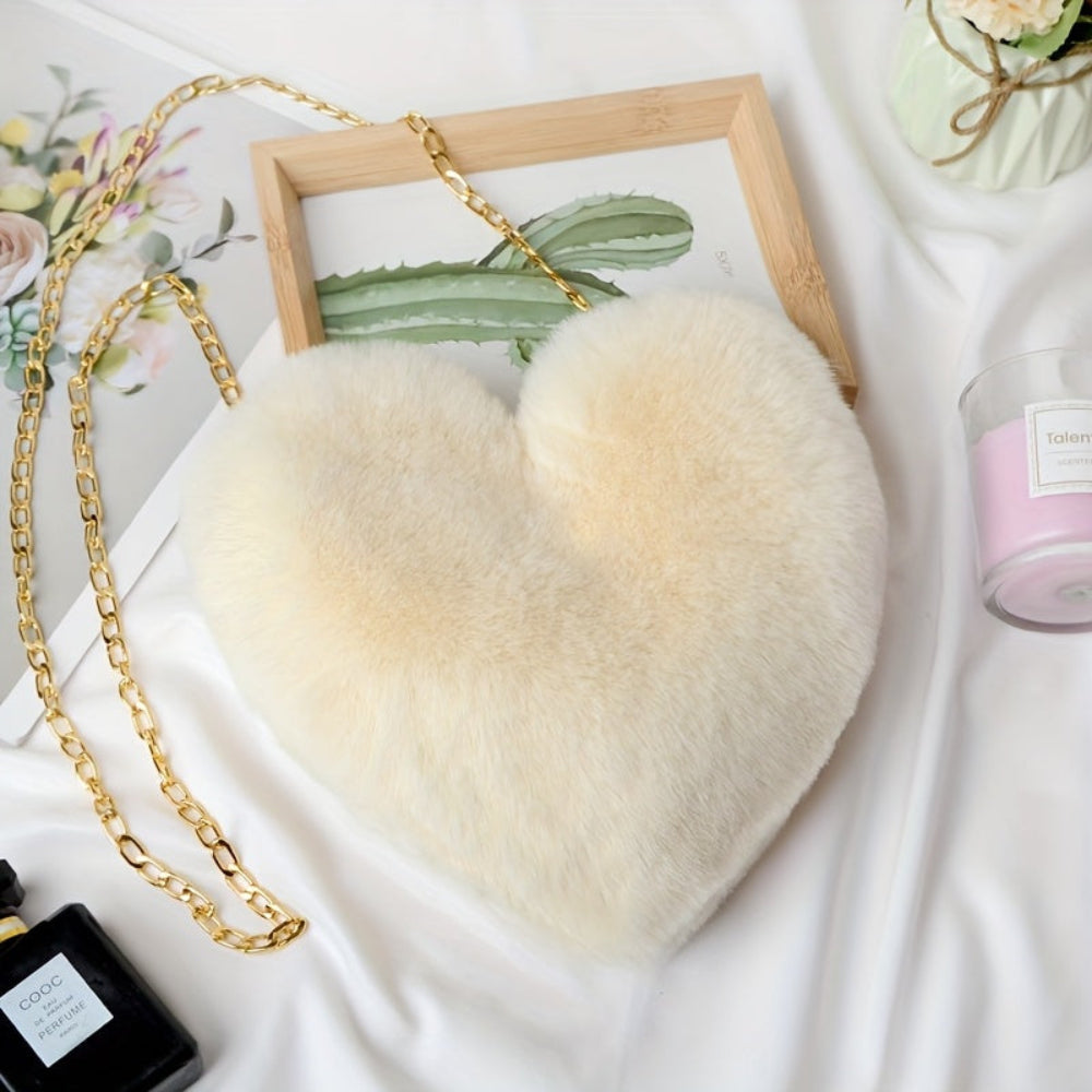 Women's Plush Crossbody Bag with Makeup Pouch - Trendy Valentine's Day Gift