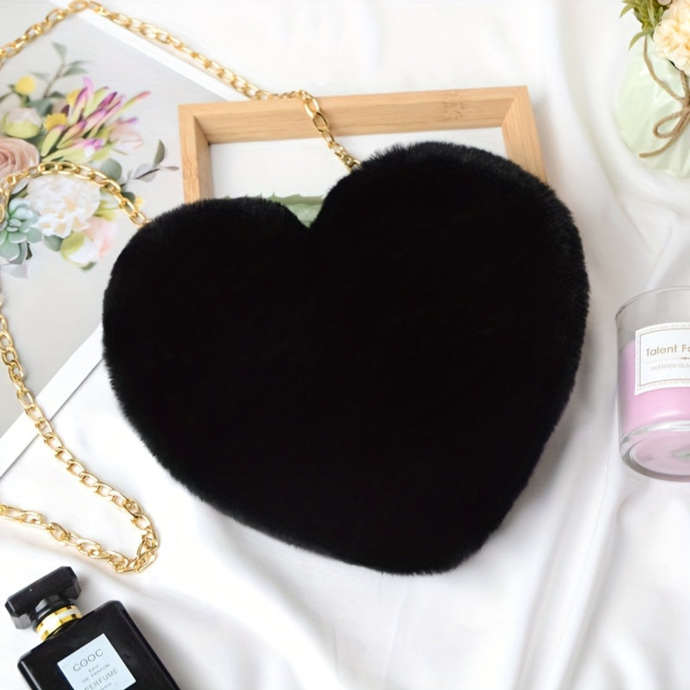 Women's Plush Crossbody Bag with Makeup Pouch - Trendy Valentine's Day Gift