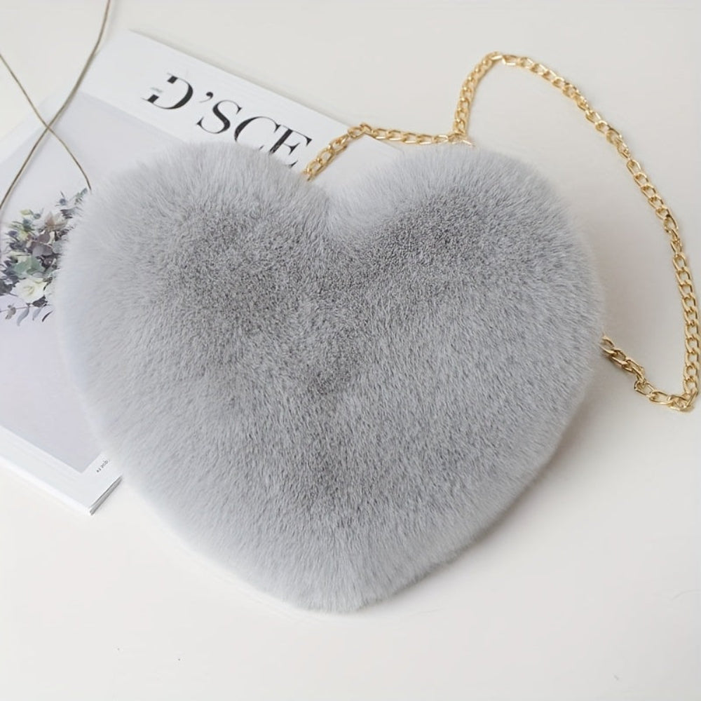 Women's Plush Crossbody Bag with Makeup Pouch - Trendy Valentine's Day Gift