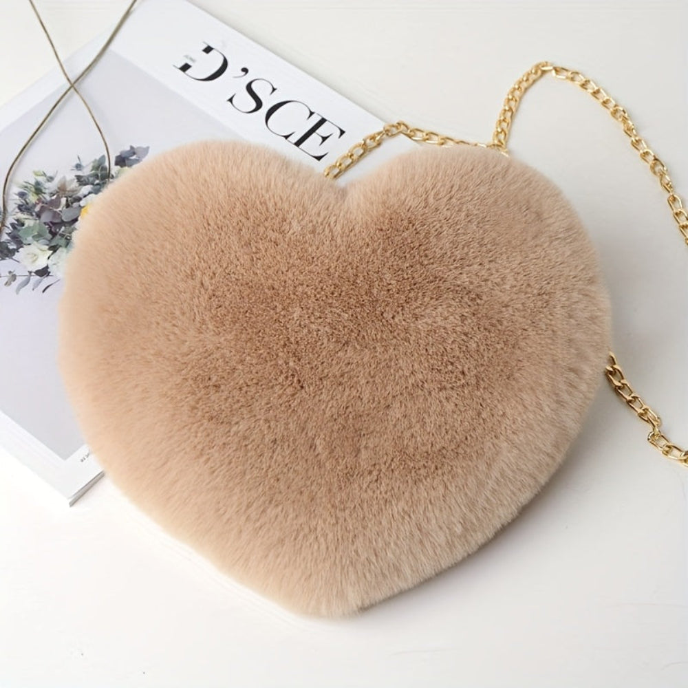 Women's Plush Crossbody Bag with Makeup Pouch - Trendy Valentine's Day Gift
